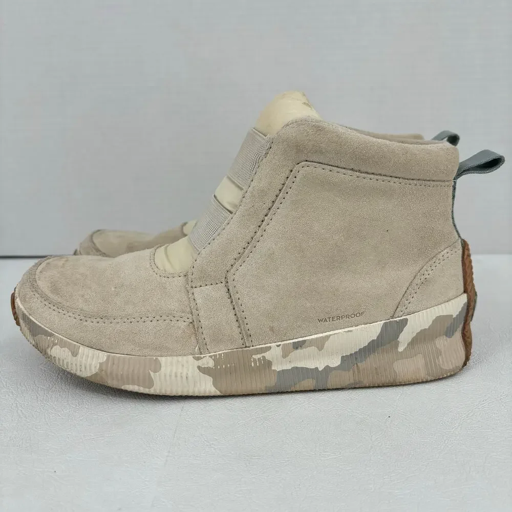 Sorel Out N About Boot Womens 8.5 Waterproof Suede Leather Slip‎ On Mid Beige
